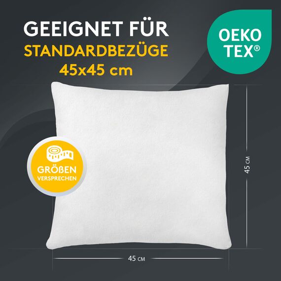 LILENO HOME 1er Set Kissenfüllung 45x45 cm - 40°C waschbares Innenkissen geeignet für Allergiker - Polyester Kisseninlet als Couchkissen, Sofa Kissen, Cocktailkissen und Kopfkissen