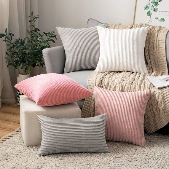 MIULEE 2er Set Kissenbezüge Kord Kissenhülle Dekorative Kissenbezug Sofakissen Couchkissen Dekokissen Zierkissenbezug Deko Kissenhülle mit Verstecktem Reißverschluss 50x50 cm Hellgrau