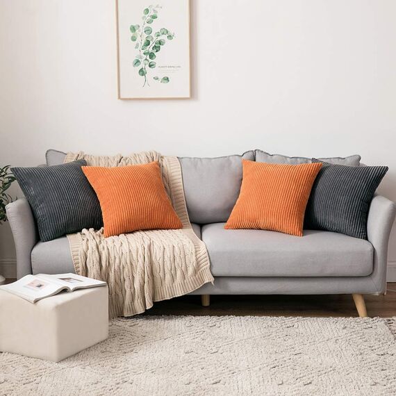 MIULEE 2er Set Kissenbezüge Kord Kissenhülle Dekorative Kissenbezug Sofakissen Couchkissen Dekokissen Zierkissenbezug Deko Kissenhülle mit Verstecktem Reißverschluss 40x40 cm Orange