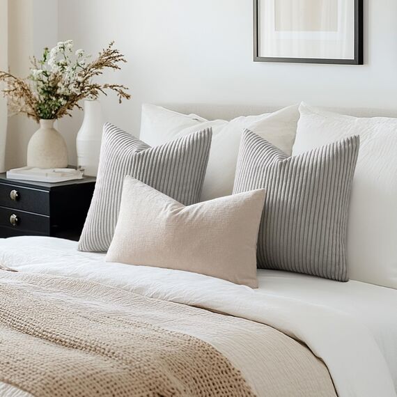 MIULEE Kissenbezüge Kordsamt Kissenbezug Zierkissenbezug Dekokissen Sofakissen Kord 2er Set Kissenhülle Dekorative Zierkissenbezüge Kissen für Sofa Couch Zuhause Wohnzimmer 40x60 cm Hellgrau