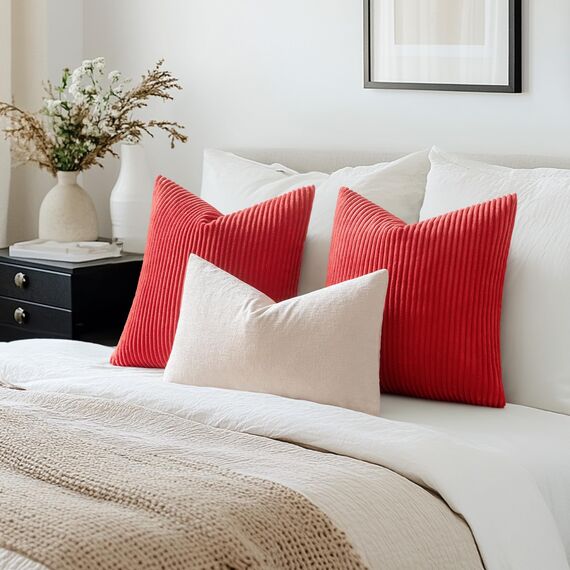 MIULEE 2er Set Kissenbezüge Kord Kissenhülle Dekorative Kissenbezug Sofakissen Couchkissen Dekokissen Zierkissenbezug Deko Kissenhülle mit Verstecktem Reißverschluss 40x40 cm Rot