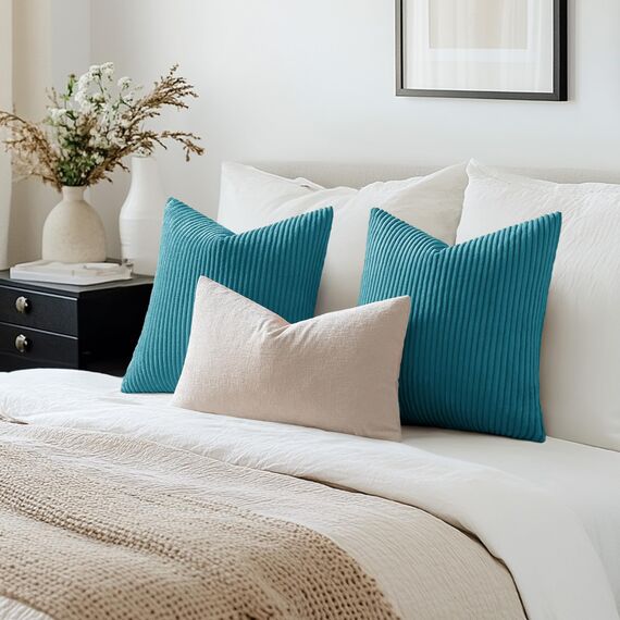 MIULEE 2er Set Kissenbezüge Kord Kissenhülle Dekorative Kissenbezug Sofakissen Couchkissen Dekokissen Zierkissenbezug Deko Kissenhülle mit Verstecktem Reißverschluss 40x40cm 16x16in Blauer See