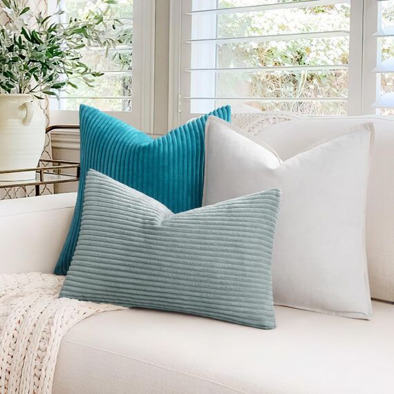 MIULEE 2er Set Kissenbezüge Kord Kissenhülle Dekorative Kissenbezug Sofakissen Couchkissen Dekokissen Zierkissenbezug Deko Kissenhülle mit Verstecktem Reißverschluss 45x45 cm Blauweiß