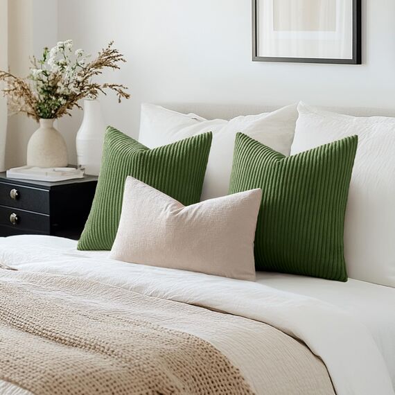 MIULEE 2er Set Kissenbezüge Kordsamt Kissenbezug Zierkissenbezug Dekokissen Sofakissen Kord Kissenhülle Dekorative Zierkissenbezüge Kissen für Sofa Sessel Zuhause Schlafzimmer 60x60cm Matcha Grün