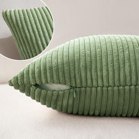MIULEE Kissenbezug Kordsamt Zierkissenbezug Dekokissen Sofakissen Deko Kord Kissenhülle Dekorative Zierkissenbezüge Kissen für Sofa Sessel Zuhause Schlafzimmer 50x50 cm Bohnengrün