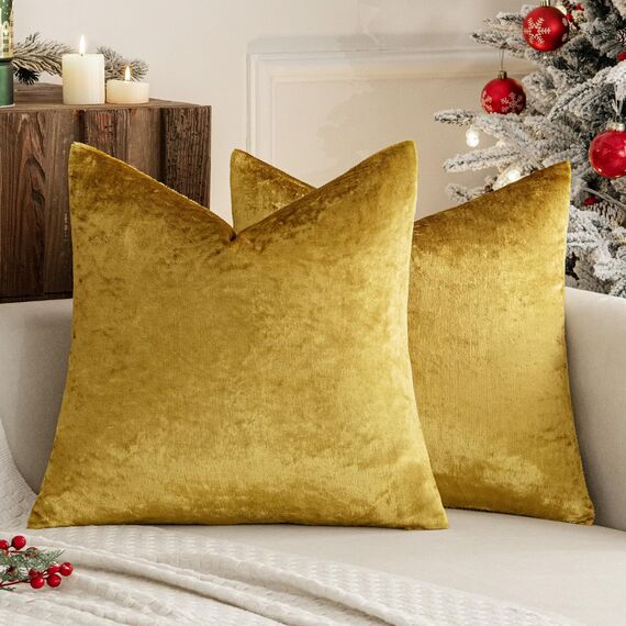 MIULEE 2er Set Kissenbezug Kissenhülle Dekorative Dekokissen Sofakissen Quadrat Wurfkissenbezug mit Verstecktem Reißverschluss Sofa Schlafzimmer 20x20 Zoll 50x50 cm Golden Luxuriös