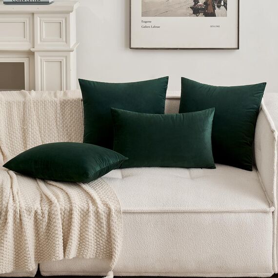 MIULEE 2er Set Kissenbezug Kissenhülle Dekorative Dekokissen Sofakissen Quadrat Wurfkissenbezug mit Verstecktem Reißverschluss Sofa Schlafzimmer 16x16 Zoll 40x40 cm Dunkelgrün