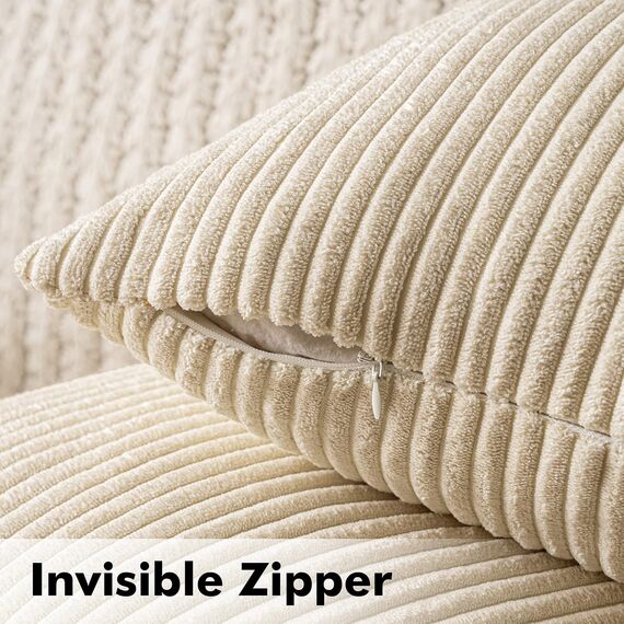 MIULEE 2er Set Kissenbezüge Kord Kissenhülle Dekorative Kissenbezug Sofakissen Couchkissen Dekokissen Zierkissenbezug Deko Kissenhülle mit Verstecktem Reißverschluss 45x45cm 18x18in Cremegelb