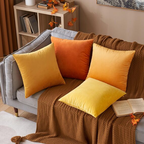MIULEE 2er Set Samt Soft Solid Dekorative Quadrat Wurf Kissenbezüge Set Kissen Fall für Sofa Schlafzimmer Orange 16x16 Zoll 40x40 cm