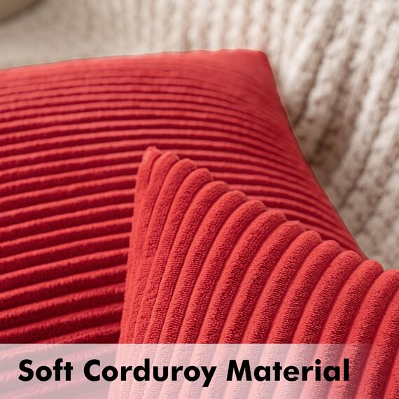 MIULEE 2er Set Kissenbezüge Kord Kissenhülle Dekorative Kissenbezug Sofakissen Couchkissen Dekokissen Zierkissenbezug Deko Kissenhülle mit Verstecktem Reißverschluss 50x50 cm Rot