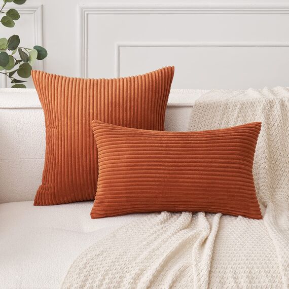 MIULEE 2er Set Kissenbezüge Kord Kissenhülle Dekorative Kissenbezug Sofakissen Couchkissen Dekokissen Zierkissenbezug Deko Kissenhülle mit Verstecktem Reißverschluss 50x50cm 20x20in Karamell