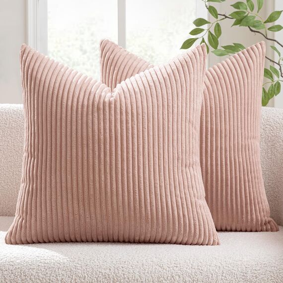MIULEE 2er Set Kissenbezüge Kord Kissenhülle Dekorative Kissenbezug Sofakissen Couchkissen Dekokissen Zierkissenbezug Deko Kissenhülle mit Verstecktem Reißverschluss 45x45 cm Rosa