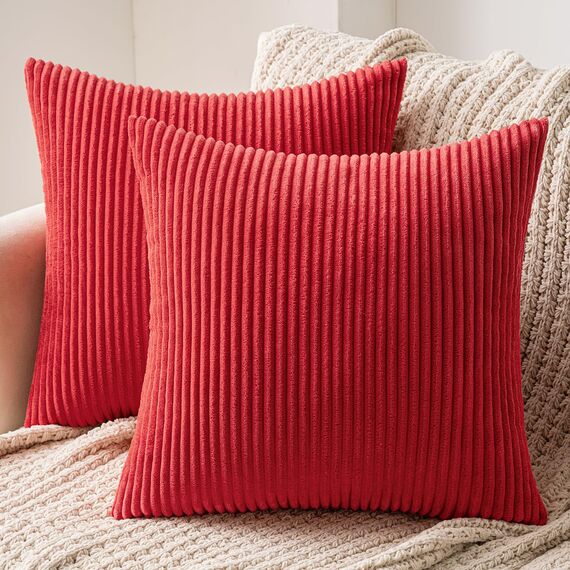 MIULEE 2er Set Kissenbezüge Kord Kissenhülle Dekorative Kissenbezug Sofakissen Couchkissen Dekokissen Zierkissenbezug Deko Kissenhülle mit Verstecktem Reißverschluss 45x45 cm Rot