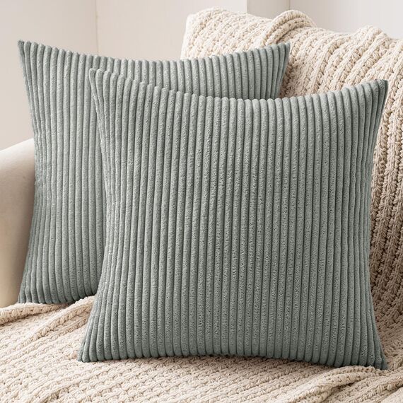MIULEE 2er Set Kissenbezüge Kord Kissenhülle Dekorative Kissenbezug Sofakissen Couchkissen Dekokissen Zierkissenbezug Kuschelkissen für Sofa Schlafzimmer Wohnzimmer 50x50 cm Grau Grün