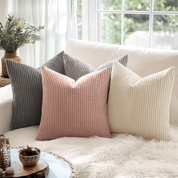 MIULEE 2er Set Kissenbezüge Kord Kissenhülle Dekorative Kissenbezug Sofakissen Couchkissen Dekokissen Zierkissenbezug Deko Kissenhülle mit Verstecktem Reißverschluss 45x45 cm Rosa