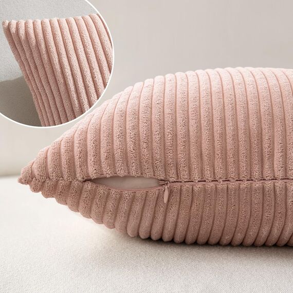 MIULEE 2er Set Kissenbezüge Kord Kissenhülle Dekorative Kissenbezug Sofakissen Couchkissen Dekokissen Zierkissenbezug Deko Kissenhülle mit Verstecktem Reißverschluss 45x45 cm Rosa