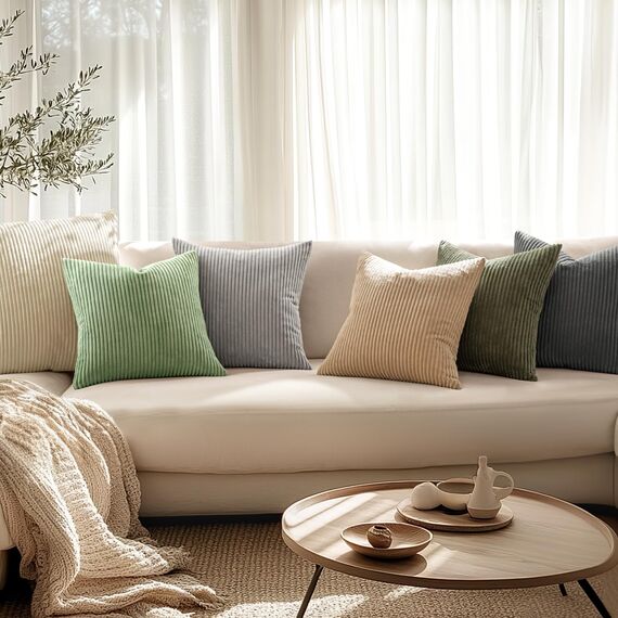 MIULEE 2er Set Kissenbezüge Kord Kissenhülle Dekorative Kissenbezug Sofakissen Couchkissen Dekokissen Zierkissenbezug Deko Kissenhülle mit Verstecktem Reißverschluss 45x45 cm Olivgrün