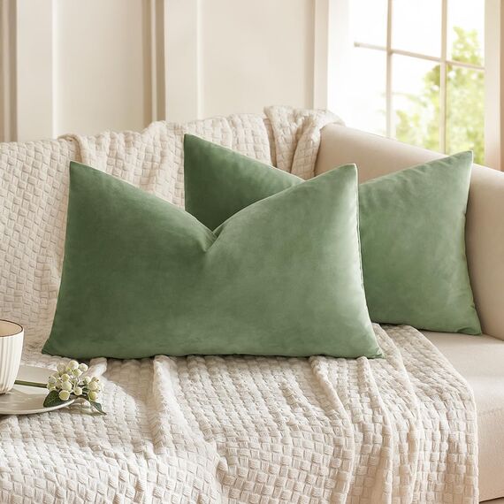 MIULEE 2er Set Kissenbezug Kissenhülle Dekorative Dekokissen Sofakissen Quadrat Wurfkissenbezug mit Verstecktem Reißverschluss Sofa Schlafzimmer 12x20 Zoll 30x50 cm Erbsen Grün
