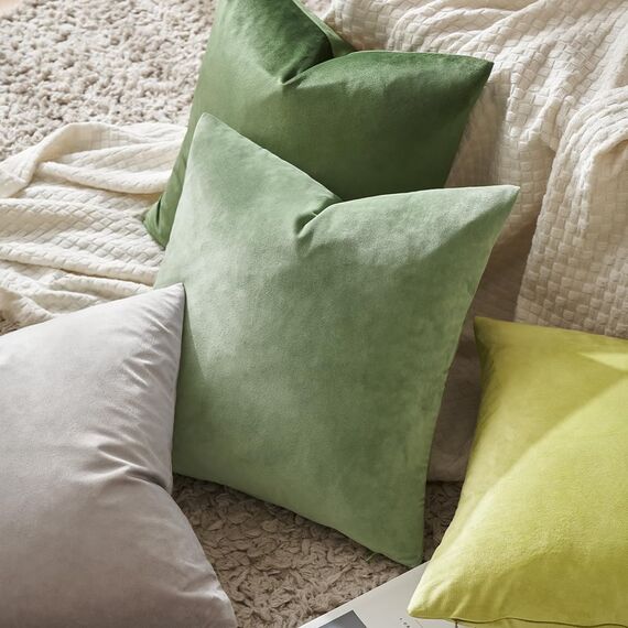 MIULEE 2er Set Kissenbezug Kissenhülle Dekorative Dekokissen Sofakissen Quadrat Wurfkissenbezug mit Verstecktem Reißverschluss Sofa Schlafzimmer 16x16 Zoll 40x40 cm Erbsen Grün