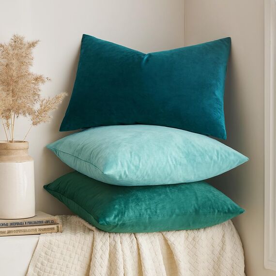 MIULEE 2er Set Kissenbezug Kissenhülle Dekorative Dekokissen Sofakissen Quadrat Wurfkissenbezug mit Verstecktem Reißverschluss Sofa Schlafzimmer 16x16 Zoll 40x40 cm Türkis
