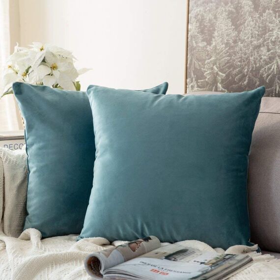 MIULEE 2er Set Kissenbezug Kissenhülle Dekorative Dekokissen Sofakissen Quadrat Wurfkissenbezug mit Verstecktem Reißverschluss Sofa Schlafzimmer 16x16 Zoll 40x40 cm Blaugrün