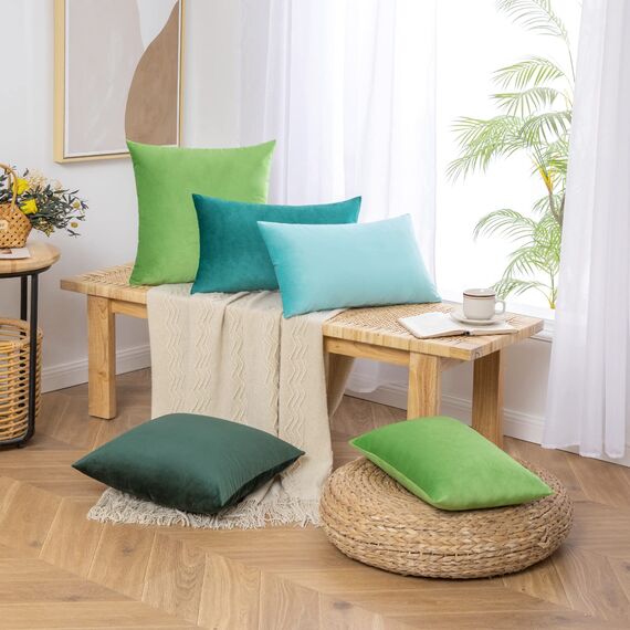 MIULEE 2er Set Kissenbezug Kissenhülle Dekorative Dekokissen Sofakissen Quadrat Wurfkissenbezug mit Verstecktem Reißverschluss Sofa Schlafzimmer 18x18 Zoll 45x45 cm Blaugrün