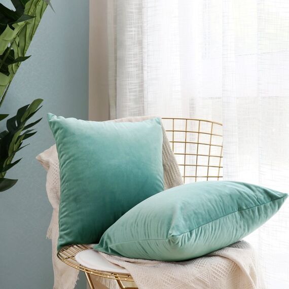 MIULEE 2er Set Kissenbezug Kissenhülle Dekorative Dekokissen Sofakissen Quadrat Wurfkissenbezug mit Verstecktem Reißverschluss Sofa Schlafzimmer 16x16 Zoll 40x40 cm Blaugrün
