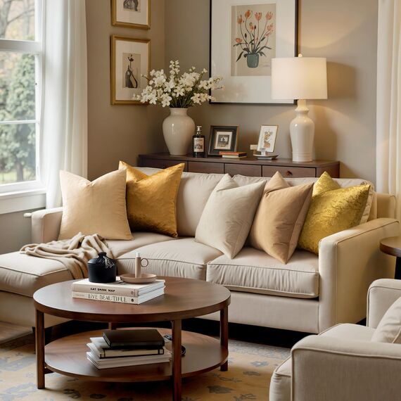 MIULEE 2er Set Kissenbezug Kissenhülle Dekorative Dekokissen Sofakissen Quadrat Wurfkissenbezug mit Verstecktem Reißverschluss Sofa Schlafzimmer 18x18 Zoll 45x45 cm Champagner Golden