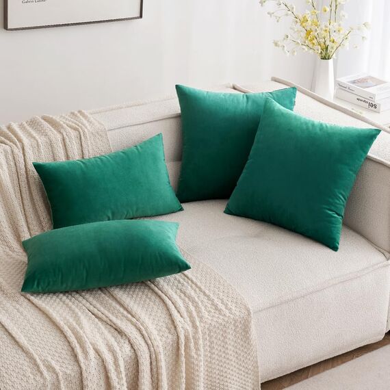 MIULEE 2er Set Kissenbezug Kissenhülle Dekorative Dekokissen Sofakissen Quadrat Wurfkissenbezug mit Verstecktem Reißverschluss Sofa Schlafzimmer 16x16 Zoll 40x40 cm Malachitgrün