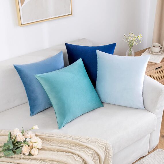 MIULEE 2er Set Kissenbezug Kissenhülle Dekorative Dekokissen Sofakissen Quadrat Wurfkissenbezug mit Verstecktem Reißverschluss Sofa Schlafzimmer 18x18 Zoll 45x45 cm Hellblau