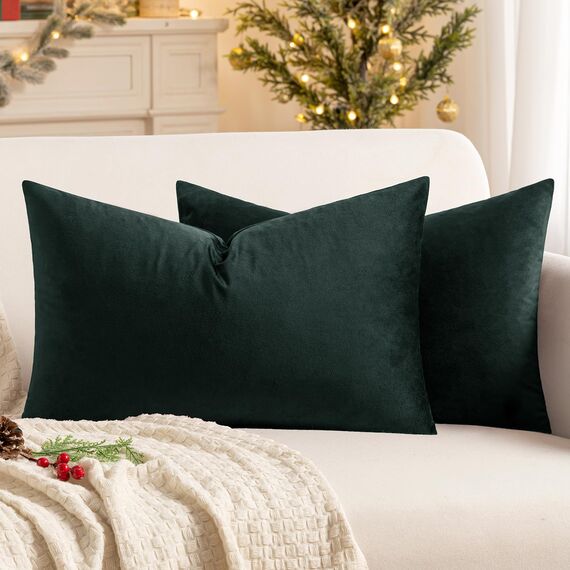 MIULEE 2er Set Kissenbezug Kissenhülle Dekorative Dekokissen Sofakissen Quadrat Wurfkissenbezug mit Verstecktem Reißverschluss Sofa Schlafzimmer 12x20 Zoll 30x50 cm Dunkelgrün