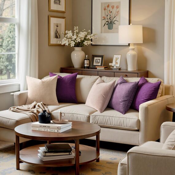 MIULEE 2er Set Kissenbezug Kissenhülle Dekorative Dekokissen Sofakissen Quadrat Wurfkissenbezug mit Verstecktem Reißverschluss Sofa Schlafzimmer 16x16 Zoll 40x40 cm Aubergine Lila