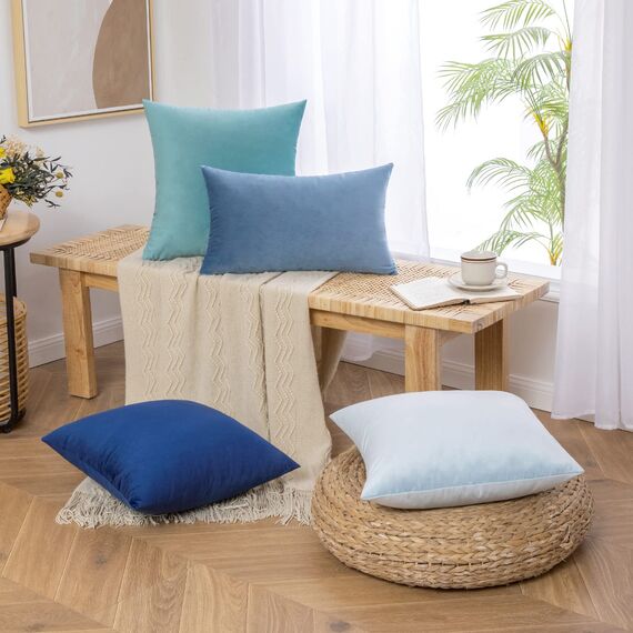 MIULEE 2er Set Kissenbezug Kissenhülle Dekorative Dekokissen Sofakissen Quadrat Wurfkissenbezug mit Verstecktem Reißverschluss Sofa Schlafzimmer 18x18 Zoll 45x45 cm Hellblau