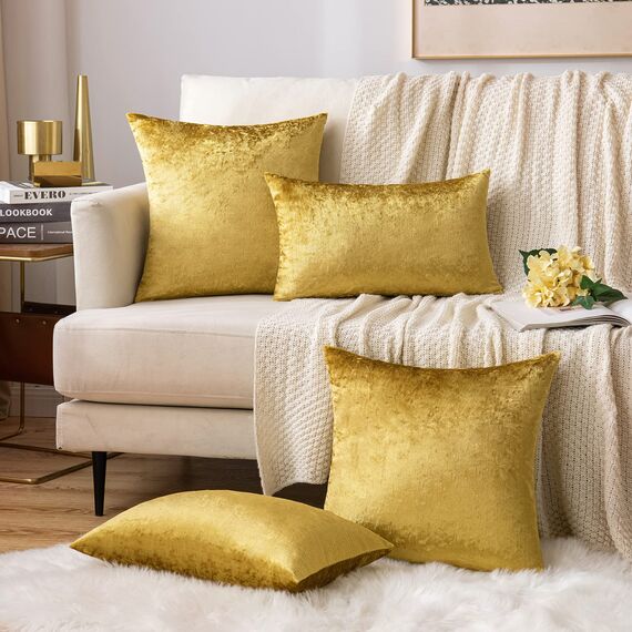 MIULEE 2er Set Kissenbezug Kissenhülle Dekorative Dekokissen Sofakissen Quadrat Wurfkissenbezug mit Verstecktem Reißverschluss Sofa Schlafzimmer 20x20 Zoll 50x50 cm Golden Luxuriös
