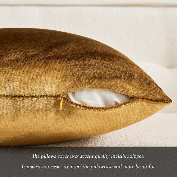 MIULEE 2er Set Kissenbezug Kissenhülle Dekorative Dekokissen Sofakissen Quadrat Wurfkissenbezug mit Verstecktem Reißverschluss Sofa Schlafzimmer 20x20 Zoll 50x50 cm Champagner Golden