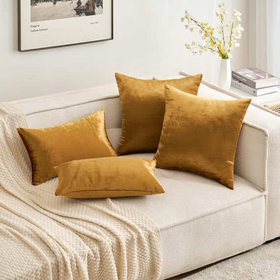 MIULEE 2er Set Kissenbezug Kissenhülle Dekorative Dekokissen Sofakissen Quadrat Wurfkissenbezug mit Verstecktem Reißverschluss Sofa Schlafzimmer 16x16 Zoll 40x40 cm Champagner Golden