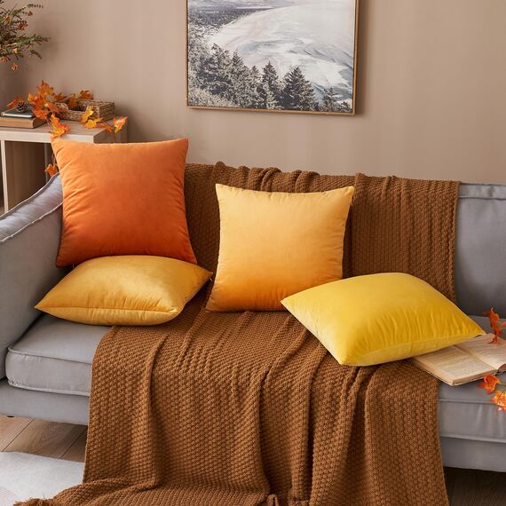 MIULEE 2er Set Kissenbezug Kissenhülle Dekorative Dekokissen Sofakissen Quadrat Wurfkissenbezug mit Verstecktem Reißverschluss Sofa Schlafzimmer 18x18 Zoll 45x45 cm Orangegelb