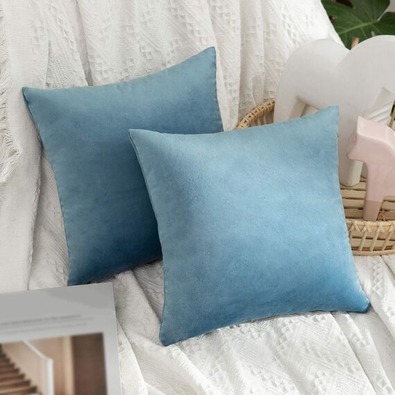 MIULEE 2er Set Kissenbezug Kissenhülle Dekorative Dekokissen Sofakissen Quadrat Wurfkissenbezug mit Verstecktem Reißverschluss Sofa Schlafzimmer 14x14 Zoll 35x35 cm Hellblau