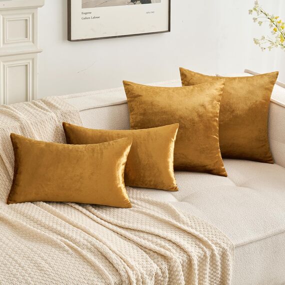 MIULEE 2er Set Kissenbezug Kissenhülle Dekorative Dekokissen Sofakissen Quadrat Wurfkissenbezug mit Verstecktem Reißverschluss Sofa Schlafzimmer 18x18 Zoll 45x45 cm Champagner Golden