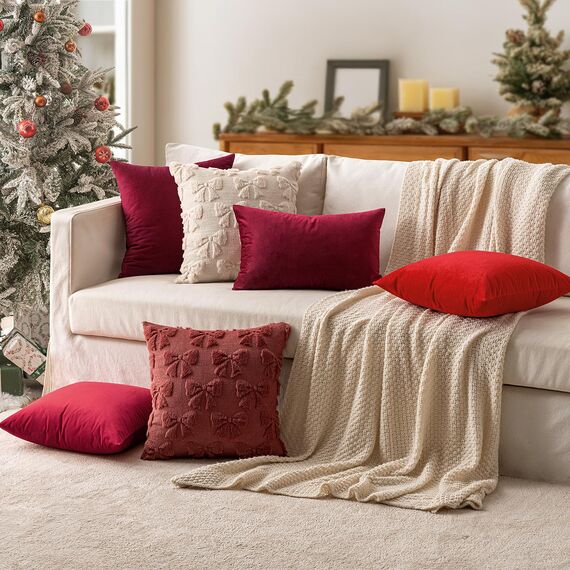 MIULEE 2er Set SAMT Kissenbezug Kissenhülle Dekorative Dekokissen Sofakissen Lendenkissen Wurfkissenbezug mit Verstecktem Reißverschluss Sofa Schlafzimmer 20 x 20 Inch 50 x 50 cm Weinrot