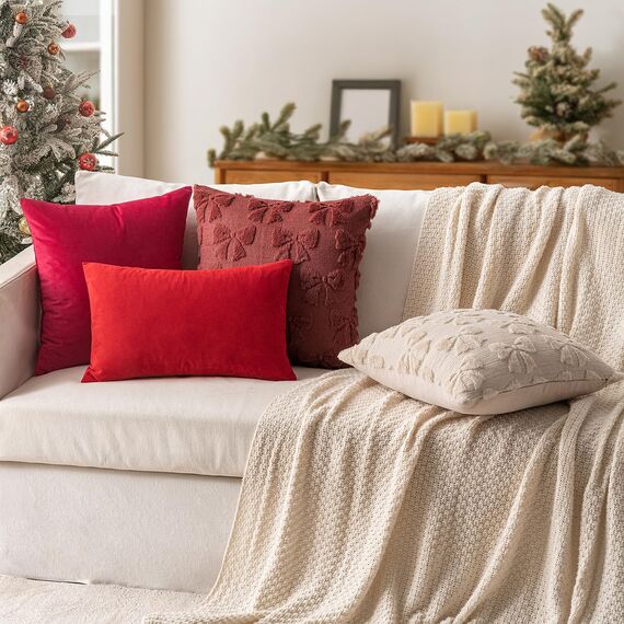 MIULEE 2er Set Kissenbezug Kissenhülle Dekorative Dekokissen Sofakissen Quadrat Wurfkissenbezug mit Verstecktem Reißverschluss Sofa Schlafzimmer 16x16 Zoll 40x40 cm Rot