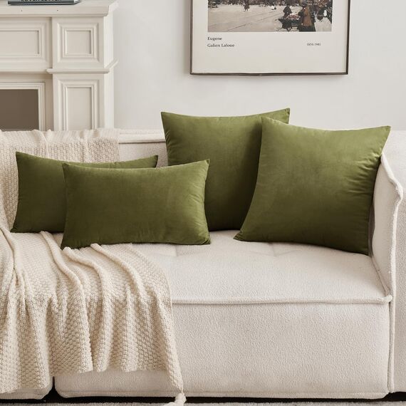 MIULEE 2er Set Kissenbezug Kissenhülle Dekorative Dekokissen Sofakissen Quadrat Wurfkissenbezug mit Verstecktem Reißverschluss Sofa Schlafzimmer 16x16 Zoll 40x40 cm Armeegrün