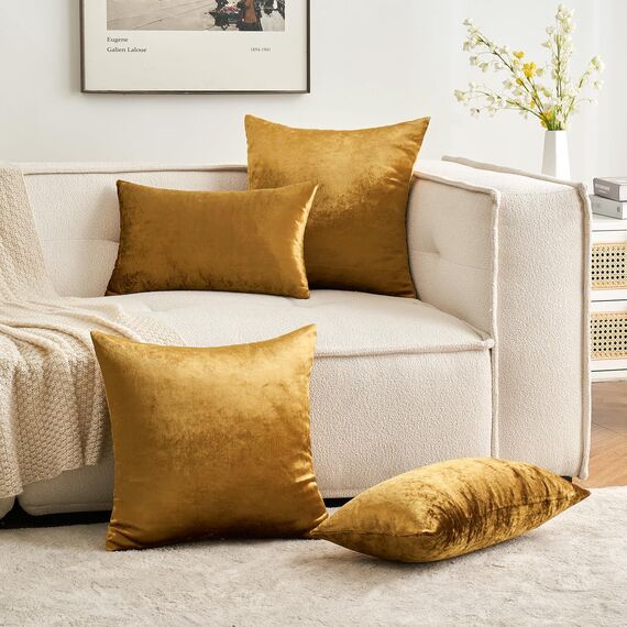 MIULEE 2er Set Kissenbezug Kissenhülle Dekorative Dekokissen Sofakissen Quadrat Wurfkissenbezug mit Verstecktem Reißverschluss Sofa Schlafzimmer 18x18 Zoll 45x45 cm Champagner Golden
