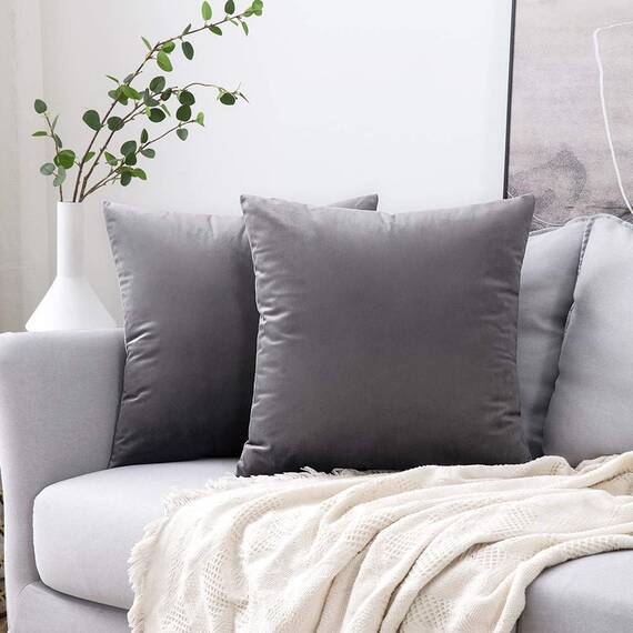 MIULEE 2er Set Kissenbezug Kissenhülle Dekorative Dekokissen Sofakissen Quadrat Wurfkissenbezug mit Verstecktem Reißverschluss Sofa Schlafzimmer 24x24 Zoll 60x60 cm Dunkelgrau