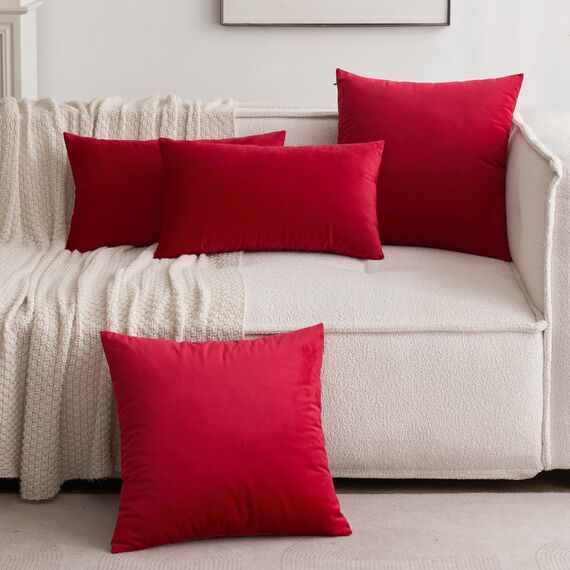 MIULEE 2er Set Kissenbezug Kissenhülle Dekorative Dekokissen Sofakissen Quadrat Wurfkissenbezug mit Verstecktem Reißverschluss Sofa Schlafzimmer 12x20 Zoll 30x50 cm Rot