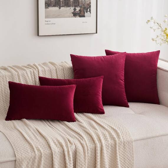 MIULEE 2er Set Kissenbezug Kissenhülle Dekorative Dekokissen Sofakissen Quadrat Wurfkissenbezug mit Verstecktem Reißverschluss Sofa Schlafzimmer 22x22 Zoll 55x55 cm Wein Rot