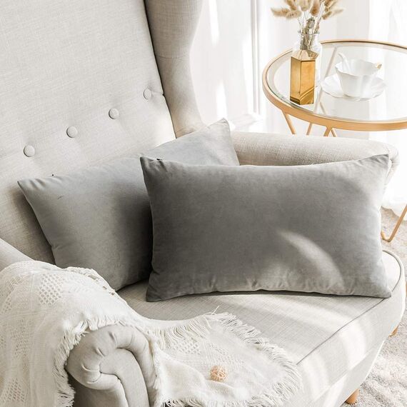 MIULEE 2er Set Kissenbezug Kissenhülle Dekorative Dekokissen Sofakissen Quadrat Wurfkissenbezug mit Verstecktem Reißverschluss Sofa Schlafzimmer 16x24 Zoll 40x60 cm Grau
