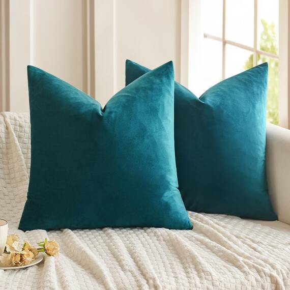 MIULEE 2er Set Kissenbezug Kissenhülle Dekorative Dekokissen Sofakissen Quadrat Wurfkissenbezug mit Verstecktem Reißverschluss Sofa Schlafzimmer 22x22 Zoll 55x55 cm Türkis