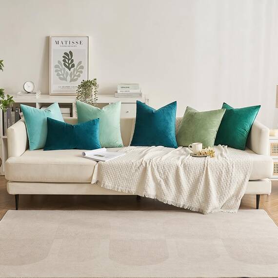 MIULEE 2er Set Kissenbezug Kissenhülle Dekorative Dekokissen Sofakissen Quadrat Wurfkissenbezug mit Verstecktem Reißverschluss Sofa Schlafzimmer 26x26 Zoll 65x65 cm Türkis