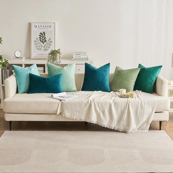 MIULEE 2er Set Kissenbezug Kissenhülle Dekorative Dekokissen Sofakissen Quadrat Wurfkissenbezug mit Verstecktem Reißverschluss Sofa Schlafzimmer 18x18 Zoll 45x45 cm Türkis